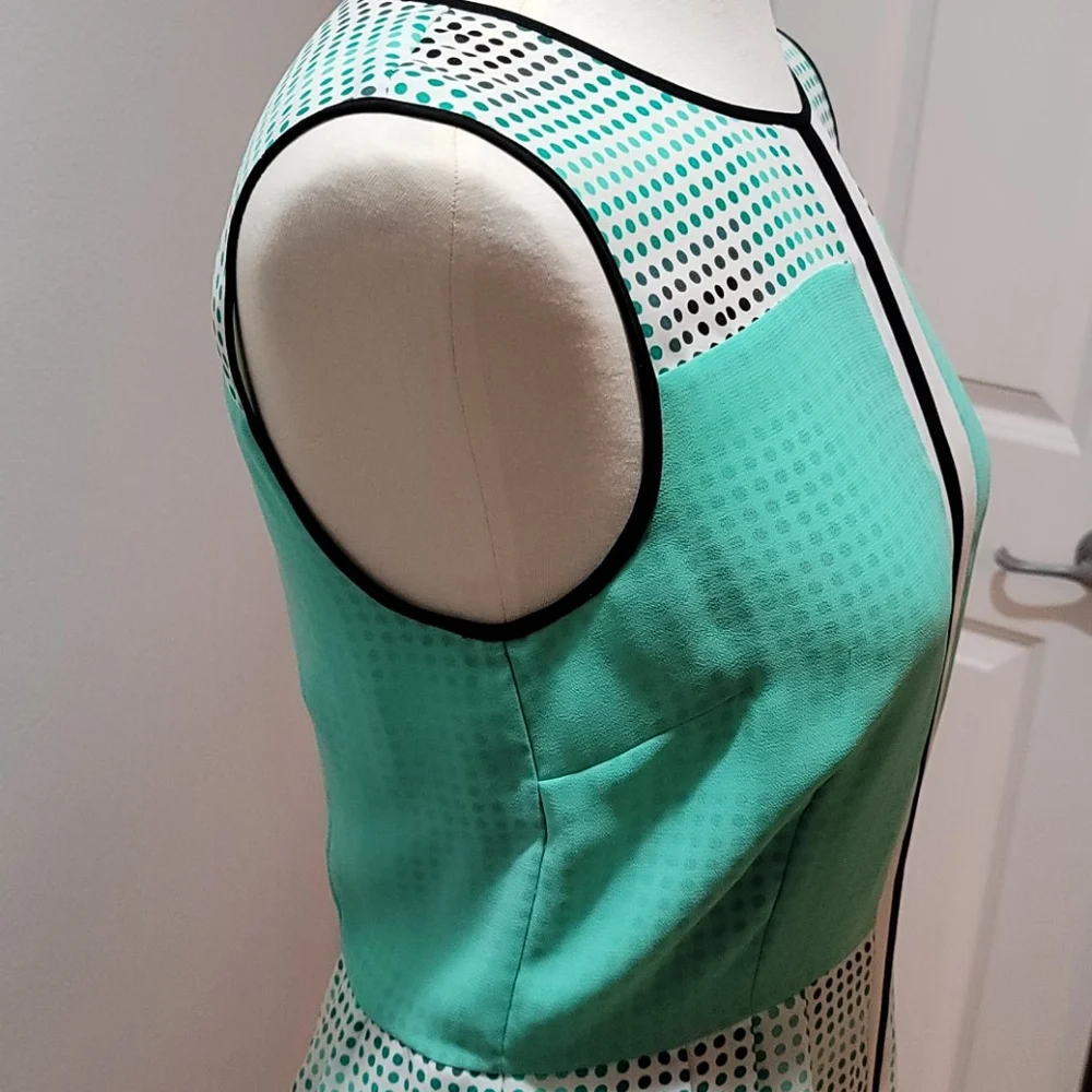 HALOGEN SMALL SLEEVELESS TOP POLK DOT MIX PRINT ZIP UP BACK MINIMALIST BLOUSE - Picture 5 of 11